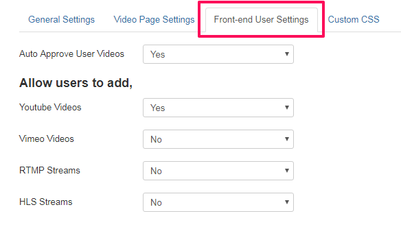 Front-End User Settings
